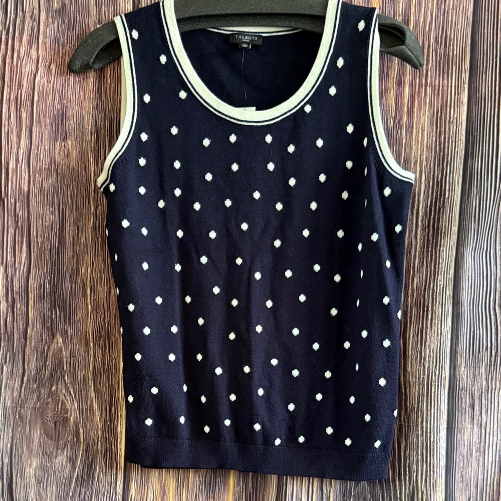 Talbots Navy Tank Top with Ivory Dot Trim